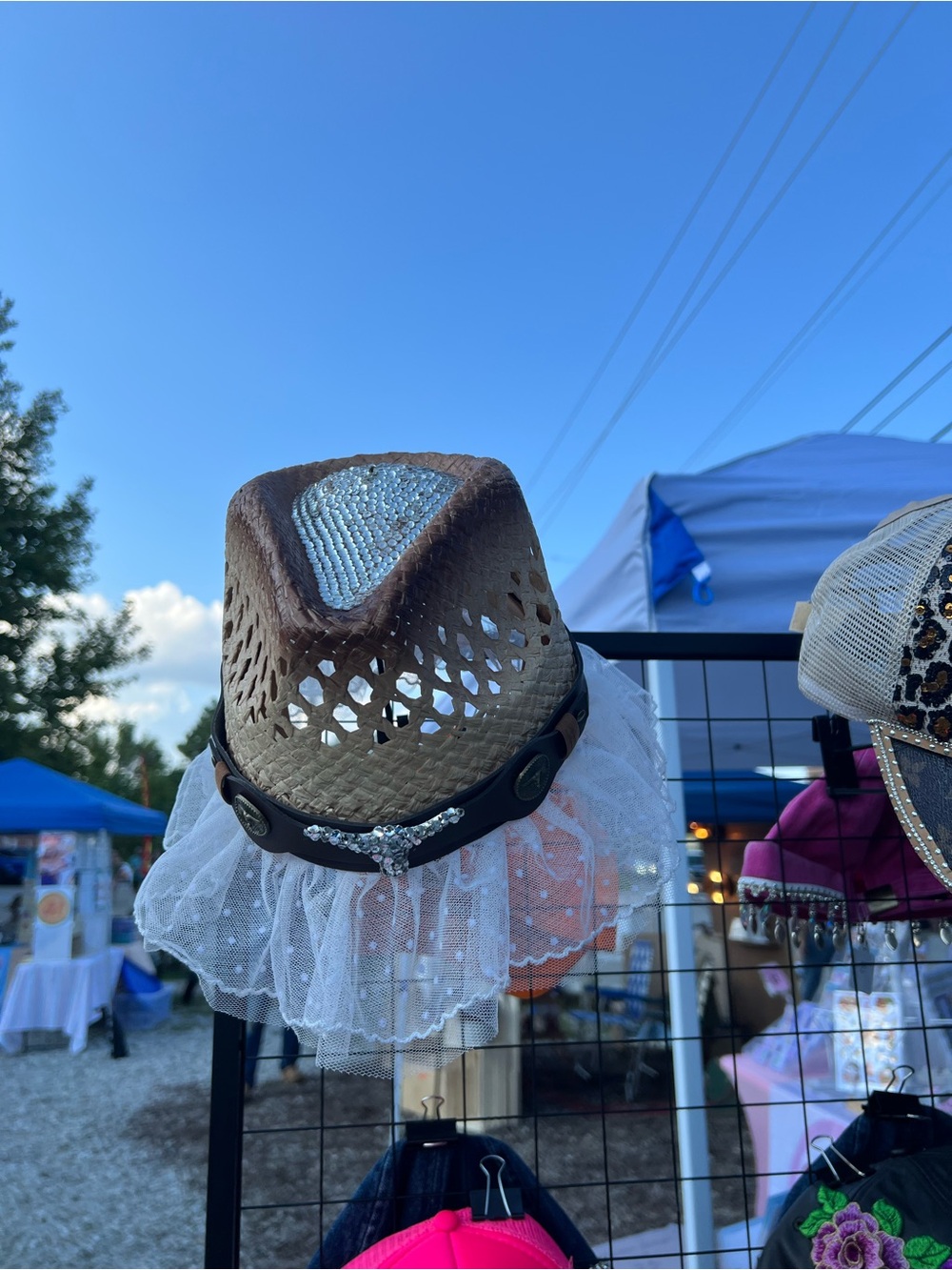 Straw Lace-Trim Western Sun Hat - Beige - Picture 3 of 4